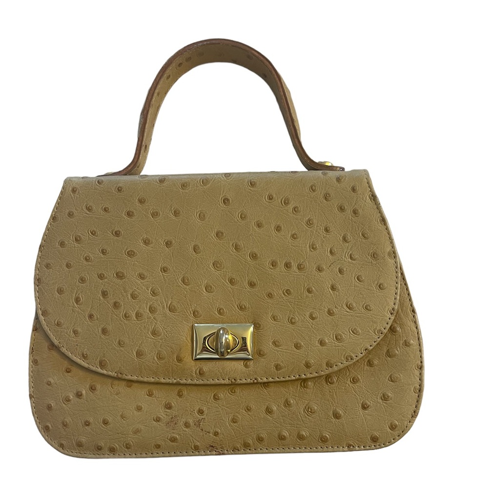 Elisa Paris clutch /handle bag - tan leather with gold clasp